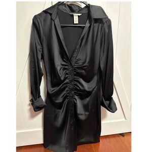 Black silky button up dress